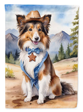 Load image into Gallery viewer, Sheltie Cowboy Welcome Garden Flag – Western Dog Yard Decor with Mountain Landscape