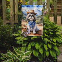 Load image into Gallery viewer, Shih Tzu Cowboy Welcome Garden Flag – Western Dog Yard Decor with Mountain Landscape