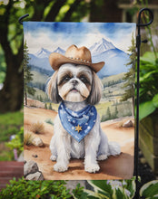 Load image into Gallery viewer, Shih Tzu Cowboy Welcome Garden Flag – Western Dog Yard Decor with Mountain Landscape