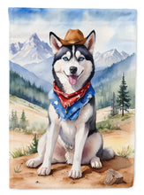 Load image into Gallery viewer, Siberian Husky Cowboy Welcome Garden Flag – Western Dog Yard Decor with Mountain Landscape