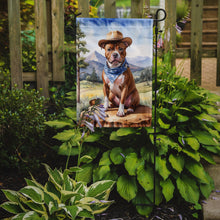 Load image into Gallery viewer, Staffordshire Bull Terrier Cowboy Welcome Garden Flag – Western Dog Yard Decor with Mountain Landscape