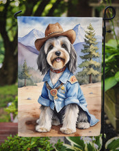 Load image into Gallery viewer, Tibetan Terrier Cowboy Welcome Garden Flag – Western Dog Yard Decor with Mountain Landscape