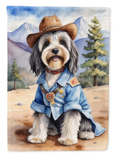 Load image into Gallery viewer, Tibetan Terrier Cowboy Welcome Garden Flag – Western Dog Yard Decor with Mountain Landscape