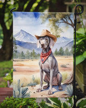 Load image into Gallery viewer, Weimaraner Cowboy Welcome Garden Flag – Western Dog Yard Decor with Mountain Landscape