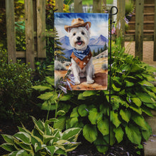 Load image into Gallery viewer, Westie Cowboy Welcome Garden Flag – Western Dog Yard Decor with Mountain Landscape