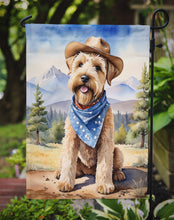 Load image into Gallery viewer, Wheaten Terrier Cowboy Welcome Garden Flag – Western Dog Yard Decor with Mountain Landscape