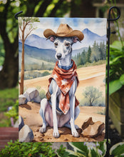 Load image into Gallery viewer, Whippet Cowboy Welcome Garden Flag – Western Dog Yard Decor with Mountain Landscape