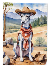 Load image into Gallery viewer, Whippet Cowboy Welcome Garden Flag – Western Dog Yard Decor with Mountain Landscape