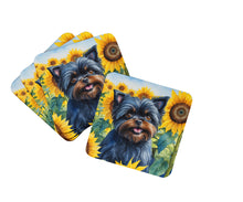 Load image into Gallery viewer, Affenpinscher in Sunflowers Coasters - Set of 4 Lightweight Foam, Absorbent Drink Coasters