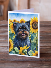 Load image into Gallery viewer, Affenpinscher in Sunflowers Greeting Cards - Blank Note Cards – 8-Pack of Artist-Designed Cards with Envelopes