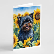 Load image into Gallery viewer, Affenpinscher in Sunflowers Greeting Cards - Blank Note Cards – 8-Pack of Artist-Designed Cards with Envelopes