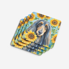 Load image into Gallery viewer, Afghan Hound in Sunflowers Coasters - Set of 4 Lightweight Foam, Absorbent Drink Coasters