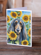 Load image into Gallery viewer, Afghan Hound in Sunflowers Greeting Cards - Blank Note Cards – 8-Pack of Artist-Designed Cards with Envelopes
