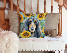 Load image into Gallery viewer, Afghan Hound in Sunflowers Throw Pillow - 14x14 Decorative Pillow – Art for Your Home &amp; Patio