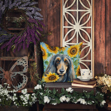 Load image into Gallery viewer, Afghan Hound in Sunflowers Throw Pillow - 14x14 Decorative Pillow – Art for Your Home &amp; Patio