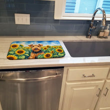 Load image into Gallery viewer, Airedale Terrier in Sunflowers Dish Drying Mat Absorbent Dish Drying Mat Pad for Kitchen Counter Dish Drainer Mat for Countertop, 14 x 21", Multicolor