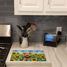 Load image into Gallery viewer, Airedale Terrier in Sunflowers Cutting Board Tempered Glass Kitchen Cutting Surface, Heat Resistant Chopping Board with Non-Slip Feet, Decorative Food Prep &amp; Serving