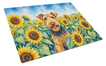 Load image into Gallery viewer, Airedale Terrier in Sunflowers Cutting Board Tempered Glass Kitchen Cutting Surface, Heat Resistant Chopping Board with Non-Slip Feet, Decorative Food Prep &amp; Serving