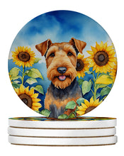 Load image into Gallery viewer, Airedale Terrier in Sunflowers Large Sandstone Coasters Pack of 4