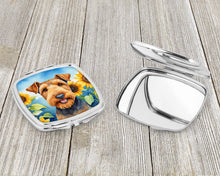 Load image into Gallery viewer, Airedale Terrier in Sunflowers Compact Mirror – Stylish Purse Mirror with Artistic Covers
