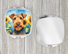 Load image into Gallery viewer, Airedale Terrier in Sunflowers Compact Mirror – Stylish Purse Mirror with Artistic Covers