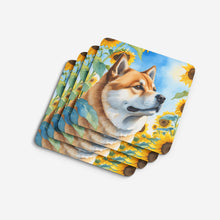 Load image into Gallery viewer, Akita in Sunflowers Coasters - Set of 4 Lightweight Foam, Absorbent Drink Coasters