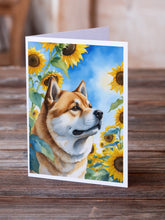 Load image into Gallery viewer, Akita in Sunflowers Greeting Cards - Blank Note Cards – 8-Pack of Artist-Designed Cards with Envelopes