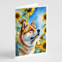 Load image into Gallery viewer, Akita in Sunflowers Greeting Cards - Blank Note Cards – 8-Pack of Artist-Designed Cards with Envelopes