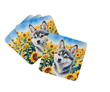 Load image into Gallery viewer, Alaskan Klee Kai in Sunflowers Coasters - Set of 4 Lightweight Foam, Absorbent Drink Coasters
