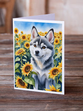 Load image into Gallery viewer, Alaskan Klee Kai in Sunflowers Greeting Cards - Blank Note Cards – 8-Pack of Artist-Designed Cards with Envelopes