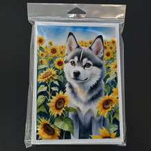 Load image into Gallery viewer, Alaskan Klee Kai in Sunflowers Greeting Cards - Blank Note Cards – 8-Pack of Artist-Designed Cards with Envelopes