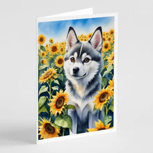 Load image into Gallery viewer, Alaskan Klee Kai in Sunflowers Greeting Cards - Blank Note Cards – 8-Pack of Artist-Designed Cards with Envelopes