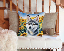 Load image into Gallery viewer, Alaskan Klee Kai in Sunflowers Throw Pillow - 14x14 Decorative Pillow – Art for Your Home &amp; Patio