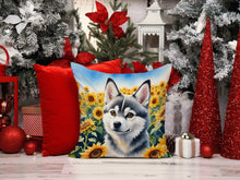 Load image into Gallery viewer, Alaskan Klee Kai in Sunflowers Throw Pillow - 14x14 Decorative Pillow – Art for Your Home &amp; Patio