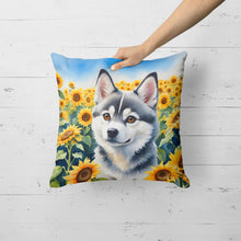 Load image into Gallery viewer, Alaskan Klee Kai in Sunflowers Throw Pillow