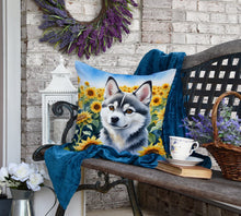 Load image into Gallery viewer, Alaskan Klee Kai in Sunflowers Throw Pillow