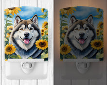 Load image into Gallery viewer, Alaskan Malamute in Sunflowers Ceramic Night Light