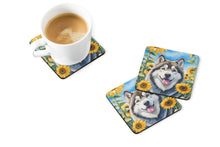 Load image into Gallery viewer, Alaskan Malamute in Sunflowers Coasters - Set of 4 Lightweight Foam, Absorbent Drink Coasters