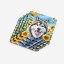Load image into Gallery viewer, Alaskan Malamute in Sunflowers Coasters - Set of 4 Lightweight Foam, Absorbent Drink Coasters