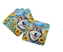 Load image into Gallery viewer, Alaskan Malamute in Sunflowers Coasters - Set of 4 Lightweight Foam, Absorbent Drink Coasters
