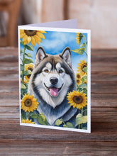 Load image into Gallery viewer, Alaskan Malamute in Sunflowers Greeting Cards - Blank Note Cards – 8-Pack of Artist-Designed Cards with Envelopes