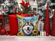 Load image into Gallery viewer, Alaskan Malamute in Sunflowers Throw Pillow - 14x14 Decorative Pillow – Art for Your Home &amp; Patio