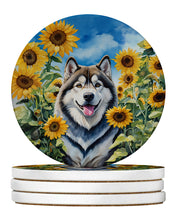 Load image into Gallery viewer, Alaskan Malamute in Sunflowers Large Sandstone Coasters Pack of 4