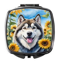 Load image into Gallery viewer, Alaskan Malamute in Sunflowers Compact Mirror – Stylish Purse Mirror with Artistic Covers