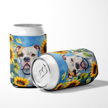 Load image into Gallery viewer, American Bulldog in Sunflowers Can or Bottle Hugger