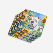 Load image into Gallery viewer, American Bulldog in Sunflowers Coasters - Set of 4 Lightweight Foam, Absorbent Drink Coasters