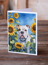 Load image into Gallery viewer, American Bulldog in Sunflowers Greeting Cards - Blank Note Cards – 8-Pack of Artist-Designed Cards with Envelopes