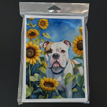 Load image into Gallery viewer, American Bulldog in Sunflowers Greeting Cards - Blank Note Cards – 8-Pack of Artist-Designed Cards with Envelopes