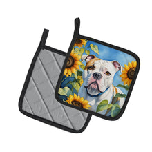 Load image into Gallery viewer, American Bulldog in Sunflowers Pot Holders - Set of 2 Decorative Kitchen Helpers | Made in the USA