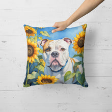 Load image into Gallery viewer, American Bulldog in Sunflowers Throw Pillow